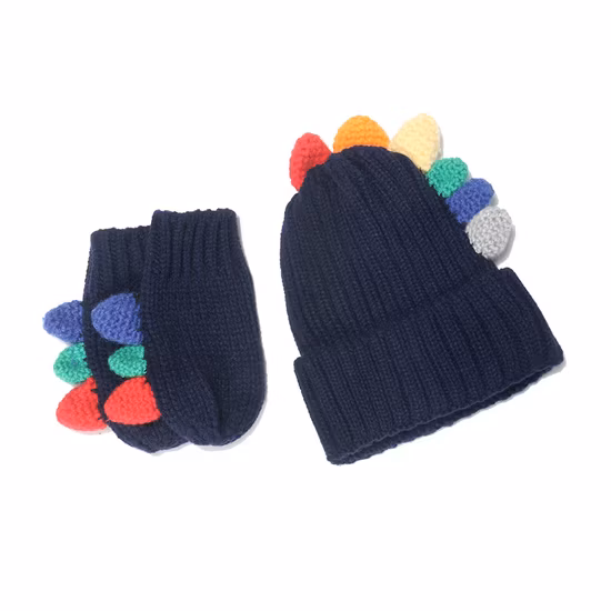 Ensemble bonnet tricoté pour enfants, bonnet et gants, mignon, dessin animé, casquette chauffante d'hiver pour bébés garçons et filles, chapeaux à la mode